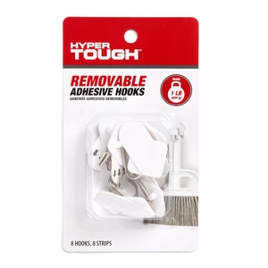 Hyper Tough Removable Hinged Adhesive Hooks, White, 8 Piece, 1lb Capacity Hyper Tough Removable Hinged Adhesive Hooks, White, 8 Piece, 1lb Capacity