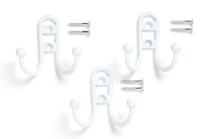 Mainstays Double Hook White Metal Hooks for Hanging Towels and Coats, 10 lbs Capacity, 3 Pack Mainstays Double Hook White Metal Hooks for Hanging Towels and Coats, 10 lbs Capacity, 3 Pack