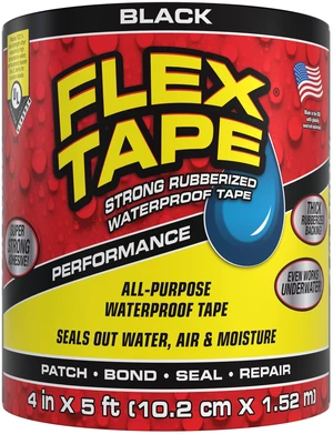 Flex Tape Automotive Strong Rubberized Waterproof Tape, 4In X 5Ft, Black Flex Tape Automotive Strong Rubberized Waterproof Tape, 4In X 5Ft, Black