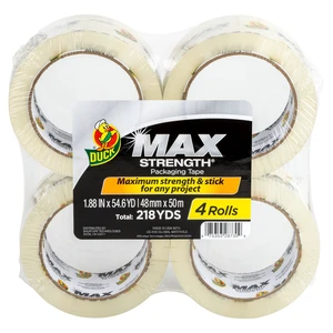Duck Max Strength Packing Tape, 1.88in x 54.6yd, Clear, 4 Count Duck Max Strength Packing Tape, 1.88in x 54.6yd, Clear, 4 Count