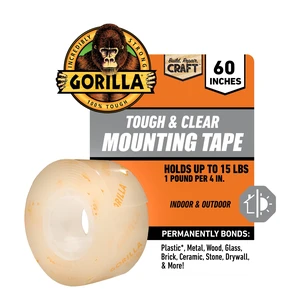 Gorilla 6065201 Tough & Clear Double-Sided Mounting Tape, 60" Roll, 1 Pack Gorilla 6065201 Tough & Clear Double-Sided Mounting Tape, 60" Roll, 1 Pack