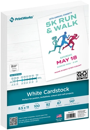 PrintWorks White Cardstock 8.5"x11" 67 lb/147 gsm Vellum Bristol 100 Sheets Made in USA SFI Certified 92 Bright (00540) PrintWorks White Cardstock 8.5"x11" 67 lb/147 gsm Vellum Bristol 100 Sheets Made in USA SFI Certified 92 Bright (00540)