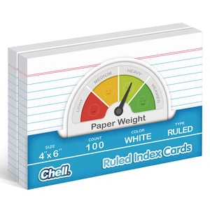 Chell Heavyweight Index Cards 4x6, 100 Count, White, Ruled Chell Heavyweight Index Cards 4x6, 100 Count, White, Ruled