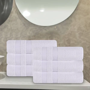 Zero Twist Cotton Ribbed Geometric Hand Towel Set of 6, Ultra Soft Quick Dry, White Zero Twist Cotton Ribbed Geometric Hand Towel Set of 6, Ultra Soft Quick Dry, White