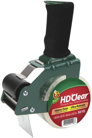 HD Clear Packing Tape 1.88in. x 50yd. with Foam Handle Tape Dispenser by Duck Brand HD Clear Packing Tape 1.88in. x 50yd. with Foam Handle Tape Dispenser by Duck Brand