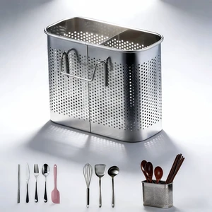 2-Tier Stainless Steel 304 Kitchen Utensil Holder with Hooks, Rustproof Heavy Duty Dish Drainer for Kitchen Sink Countertop, 5.51x4.33x2.76 Inches 2-Tier Stainless Steel 304 Kitchen Utensil Holder with Hooks, Rustproof Heavy Duty Dish Drainer for Kitchen Sink Countertop, 5.51x4.33x2.76 Inches