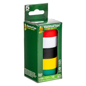 Duck Color Coding Electrical Tape, .75 In x 12 Ft x 7 Mil, Multi-Color, 5 Pack Duck Color Coding Electrical Tape, .75 In x 12 Ft x 7 Mil, Multi-Color, 5 Pack
