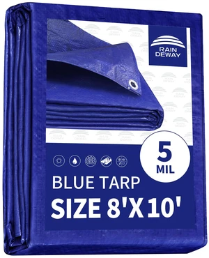 RAINDEWAY 8x10 Feet 5 Mil Blue Waterproof Multipurpose Tarp RAINDEWAY 8x10 Feet 5 Mil Blue Waterproof Multipurpose Tarp