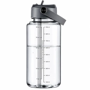 OLDLEY 32oz Tritan Clear Reusable Sports Water Bottle, with Straw, Leakproof, BPA-Free, Wide Mouth, Marked, Carry Handle, for Gym Hiking Camping Travel Workout, Grey OLDLEY 32oz Tritan Clear Reusable Sports Water Bottle, with Straw, Leakproof, BPA-Free, Wide Mouth, Marked, Carry Handle, for Gym Hiking Camping Travel Workout, Grey