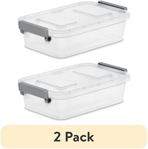 Sterilite Modular 2.7 Quart Small Latching Storage Bin, 2-Pack, Clear Plastic with Write-on ID Latches, Gray Sterilite Modular 2.7 Quart Small Latching Storage Bin, 2-Pack, Clear Plastic with Write-on ID Latches, Gray
