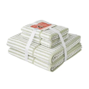 Beautiful by Drew Barrymore 4-Piece Stripe Towel Set, 100% Cotton, Sage Green Beautiful by Drew Barrymore 4-Piece Stripe Towel Set, 100% Cotton, Sage Green
