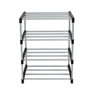 Mainstays 4-Tier Shoe Rack, Black/Silver, 8 Pairs, Metal Tubes & Plastic Connectors Mainstays 4-Tier Shoe Rack, Black/Silver, 8 Pairs, Metal Tubes & Plastic Connectors