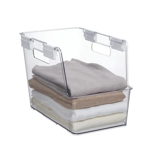 Mainstays Small Clear Plastic Stackable Closet Organizer Bin with White Latches Mainstays Small Clear Plastic Stackable Closet Organizer Bin with White Latches