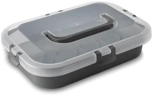 Mainstays Rectangular Cupcake & Cake Carrier with Lid, Handle, Clasps & Removable Flippible Cupcake Tray, Grey Plastic Mainstays Rectangular Cupcake & Cake Carrier with Lid, Handle, Clasps & Removable Flippible Cupcake Tray, Grey Plastic
