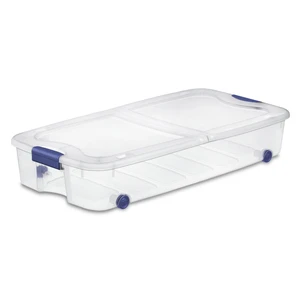 Sterilite 66 Quart Latching Underbed Wheeled Storage Bin, Clear Plastic with Latch Lid, Blue Sterilite 66 Quart Latching Underbed Wheeled Storage Bin, Clear Plastic with Latch Lid, Blue