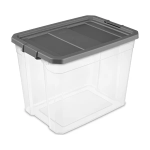 Sterilite 108Quart Extra-Large Stackable Storage Bin, Clear Plastic with Latch Lid, Dark Gray Sterilite 108Quart Extra-Large Stackable Storage Bin, Clear Plastic with Latch Lid, Dark Gray