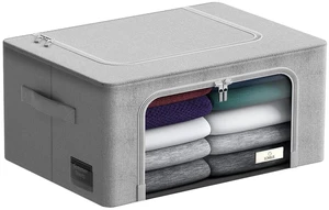 Sorbus Foldable Storage Bin with Metal Frame, Stackable Organizer with Handles, Gray Sorbus Foldable Storage Bin with Metal Frame, Stackable Organizer with Handles, Gray