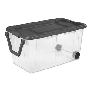 Sterilite 160 Quart Extra-Large Wheeled Storage Bin with Latch Lid and Pull Handle, Durable, Clear, Dark Gray Sterilite 160 Quart Extra-Large Wheeled Storage Bin with Latch Lid and Pull Handle, Durable, Clear, Dark Gray