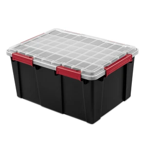 Sterilite Large Gasket Tote 20 Gallon IP68 Waterproof Plastic Storage Bin with Lid, Gasket Seal, Durable Latches, Black Sterilite Large Gasket Tote 20 Gallon IP68 Waterproof Plastic Storage Bin with Lid, Gasket Seal, Durable Latches, Black