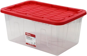 Hyper Tough 27 Gallon Clear Plastic Storage Bin with Red Snap Lid Hyper Tough 27 Gallon Clear Plastic Storage Bin with Red Snap Lid