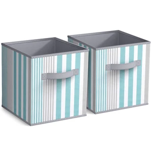 Sorbus 11" Foldable Fabric Storage Cube Bin, Aqua Stripe (2-Pack) Sorbus 11" Foldable Fabric Storage Cube Bin, Aqua Stripe (2-Pack)