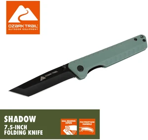 Ozark Trail Shadow 7.5in Tanto Folding Knife, 3.25in Stainless Steel Blade with Titanium Coating, Green Ozark Trail Shadow 7.5in Tanto Folding Knife, 3.25in Stainless Steel Blade with Titanium Coating, Green