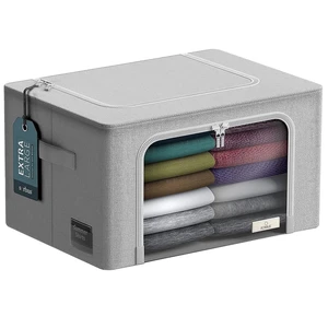 Sorbus Large Foldable Storage Bin with Metal Frame, Stackable Organizer with Handles, Gray Sorbus Large Foldable Storage Bin with Metal Frame, Stackable Organizer with Handles, Gray