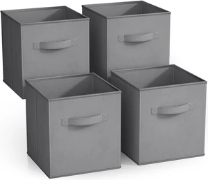 Sorbus Collapsible Cube Fabric Storage Bins, 4 Pack, 10.5"x10.5", Modern Gray Sorbus Collapsible Cube Fabric Storage Bins, 4 Pack, 10.5"x10.5", Modern Gray