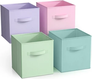Sorbus Collapsible Cube Fabric Storage Bins 10" x 10", 4 Pack, in Child & Nursery Pastel Colors Sorbus Collapsible Cube Fabric Storage Bins 10" x 10", 4 Pack, in Child & Nursery Pastel Colors
