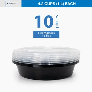 Mainstays 10-Piece Round Meal Prep Containers with Lids, 1L, 3-Compartments, BPA-Free, Microwave and Dishwasher Safe Mainstays 10-Piece Round Meal Prep Containers with Lids, 1L, 3-Compartments, BPA-Free, Microwave and Dishwasher Safe