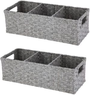Mainstays 3-Compartment Storage Basket Set with Handles, Gray, Set of 2 Mainstays 3-Compartment Storage Basket Set with Handles, Gray, Set of 2