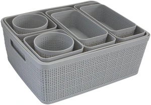 Simplify 10-Pack Plastic Organizing Storage Basket Set, Grey Simplify 10-Pack Plastic Organizing Storage Basket Set, Grey