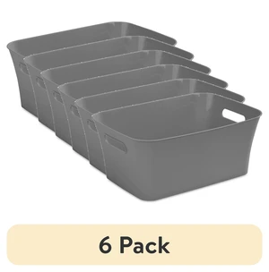 Mainstays 6-Pack Medium Open Plastic Storage Bin with Handles, Gray Flannel Mainstays 6-Pack Medium Open Plastic Storage Bin with Handles, Gray Flannel