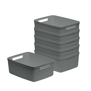 Curver Set of 6 Jute and Resin Small Storage Basket Bin, Grey Curver Set of 6 Jute and Resin Small Storage Basket Bin, Grey