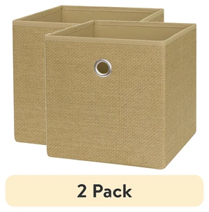 Mainstays Collapsible Fabric Cube Storage Bin, Natural Woven (2 Pack) Mainstays Collapsible Fabric Cube Storage Bin, Natural Woven (2 Pack)