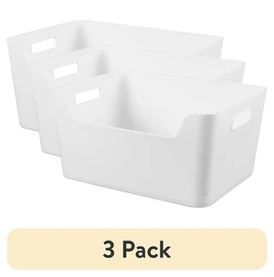 Mainstays X-Large Easy Access Bin, 3 Pack, Open Plastic Storage Bin with Scoop Front, White Mainstays X-Large Easy Access Bin, 3 Pack, Open Plastic Storage Bin with Scoop Front, White
