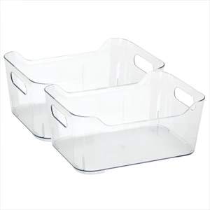 Simplify Built-in-Handles Plastic Storage Basket, 2 Pack, Clear Simplify Built-in-Handles Plastic Storage Basket, 2 Pack, Clear