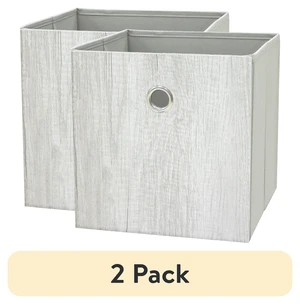 2-Pack Mainstays Collapsible Fabric Cube Storage Bin, Grey Wood Grain 2-Pack Mainstays Collapsible Fabric Cube Storage Bin, Grey Wood Grain