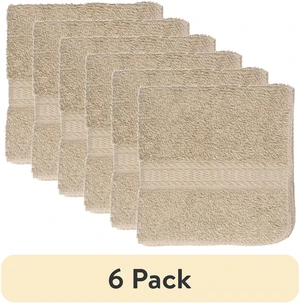 Mainstays Basic Bath Collection Washcloth, 6 Pack, 100% Cotton, 12in x 12in, Tan Mainstays Basic Bath Collection Washcloth, 6 Pack, 100% Cotton, 12in x 12in, Tan