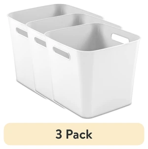 3 Pack Mainstays Cube Bin Open Plastic Storage Container with Handles, White 3 Pack Mainstays Cube Bin Open Plastic Storage Container with Handles, White