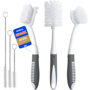 Holikme 6 Pack Dish Brush Set with Bottle Brush and Dish Scrub Brush, Gray Holikme 6 Pack Dish Brush Set with Bottle Brush and Dish Scrub Brush, Gray