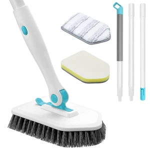 Nacena 3-in-1 Shower Scrubber with Long Handle, 3 Detachable Cleaning Heads, Adjustable Handle for Bathroom Kitchen Toilet Wall Sink, Blue White Nacena 3-in-1 Shower Scrubber with Long Handle, 3 Detachable Cleaning Heads, Adjustable Handle for Bathroom Kitchen Toilet Wall Sink, Blue White