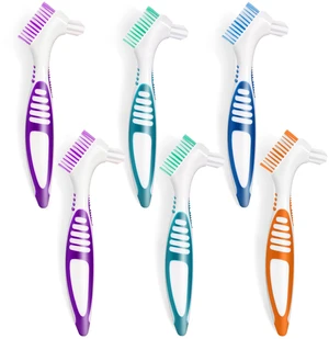 TaShow 6 Pcs Denture Brush Set, Double Sided Design, Multi-Layered Soft Bristles, Rubber Anti-Slip Handle, 4 Colors TaShow 6 Pcs Denture Brush Set, Double Sided Design, Multi-Layered Soft Bristles, Rubber Anti-Slip Handle, 4 Colors