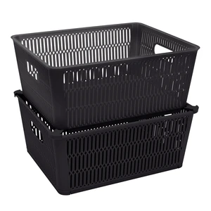 Simplify Slide 2 Stack It 2-Pack Plastic Storage Tote Baskets in Black Simplify Slide 2 Stack It 2-Pack Plastic Storage Tote Baskets in Black