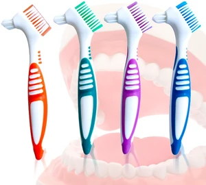 Denture Brush 4-Pack, Non-Slip Handle Dental Appliance Cleaning Brush for Dentures, Mouth Guard, False Teeth (4 Colors) Denture Brush 4-Pack, Non-Slip Handle Dental Appliance Cleaning Brush for Dentures, Mouth Guard, False Teeth (4 Colors)