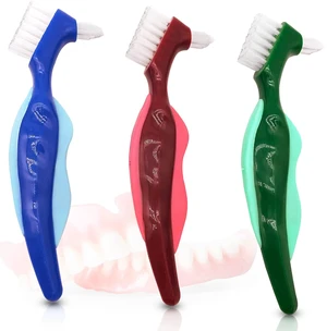 Uouovo Premium Hard Denture Brush, Multi-Layered Bristles, Double Sided, Portable, Pack of 3 Uouovo Premium Hard Denture Brush, Multi-Layered Bristles, Double Sided, Portable, Pack of 3
