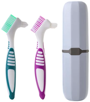 2Pcs Denture Brush with Case, Travel False Teeth Toothbrush, Ergonomic Rubber Handle, Light Gray 2Pcs Denture Brush with Case, Travel False Teeth Toothbrush, Ergonomic Rubber Handle, Light Gray
