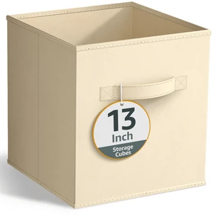 Sorbus Collapsible Fabric Cube Storage Bin, 13 x 13 Inches, Beige Sorbus Collapsible Fabric Cube Storage Bin, 13 x 13 Inches, Beige