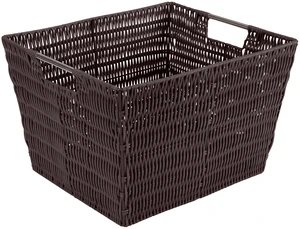 Simplify Large Rattan Storage Tote Basket with Built-in Handles, Chocolate Simplify Large Rattan Storage Tote Basket with Built-in Handles, Chocolate