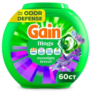 Gain Flings Laundry Detergent Soap Pacs, 4-in-1 Oxi Boost and Febreze, Moonlight Breeze Scent, 60 Count Gain Flings Laundry Detergent Soap Pacs, 4-in-1 Oxi Boost and Febreze, Moonlight Breeze Scent, 60 Count
